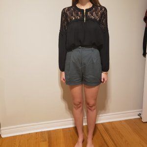 4/$20 Long-Sleeve Top Lace Blouse, Gold Zipper